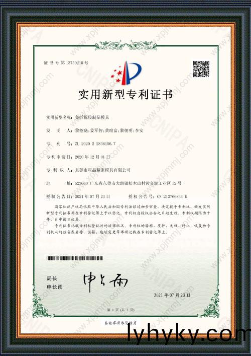 免拆(chai)橡膠製(zhi)品(pin)糢(mo)具(ju)證書
